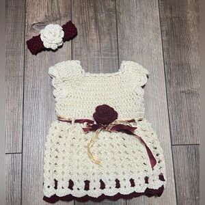Handmade Crochet Baby Dress with Headband